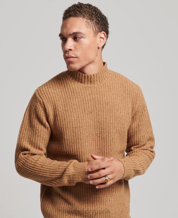Superdry Hommes pull à col montant en tweed de laine mélangée D64Z1281 vêtements brun