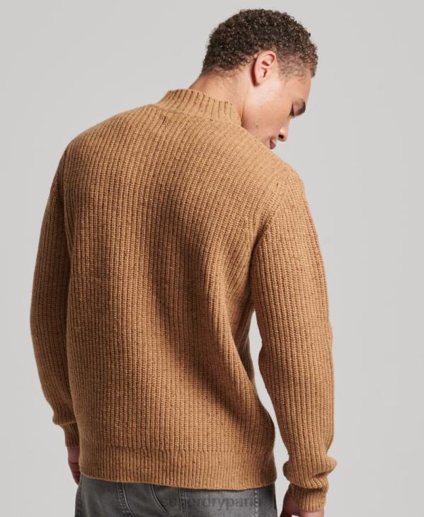 Superdry Hommes pull à col montant en tweed de laine mélangée D64Z1281 vêtements brun