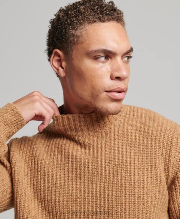 Superdry Hommes pull à col montant en tweed de laine mélangée D64Z1281 vêtements brun