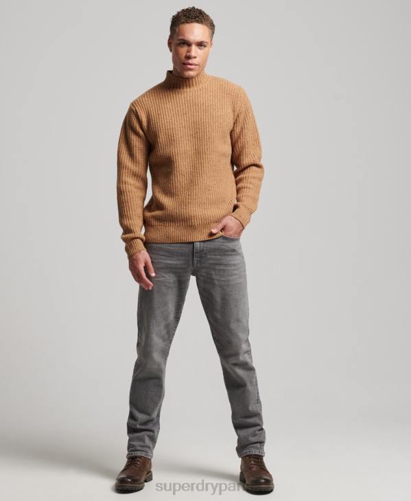Superdry Hommes pull à col montant en tweed de laine mélangée D64Z1281 vêtements brun