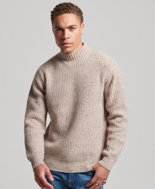 Superdry Hommes pull à col montant en tweed de laine mélangée D64Z1285 vêtements beige