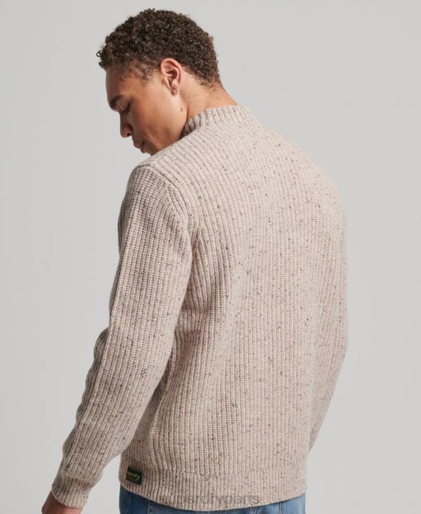 Superdry Hommes pull à col montant en tweed de laine mélangée D64Z1285 vêtements beige