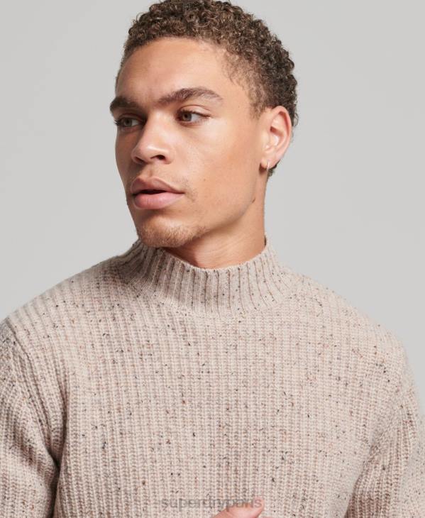 Superdry Hommes pull à col montant en tweed de laine mélangée D64Z1285 vêtements beige