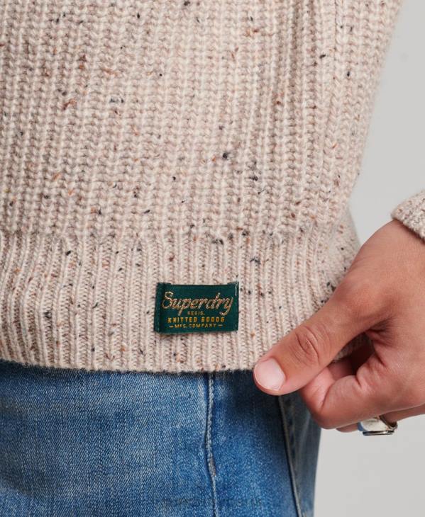 Superdry Hommes pull à col montant en tweed de laine mélangée D64Z1285 vêtements beige