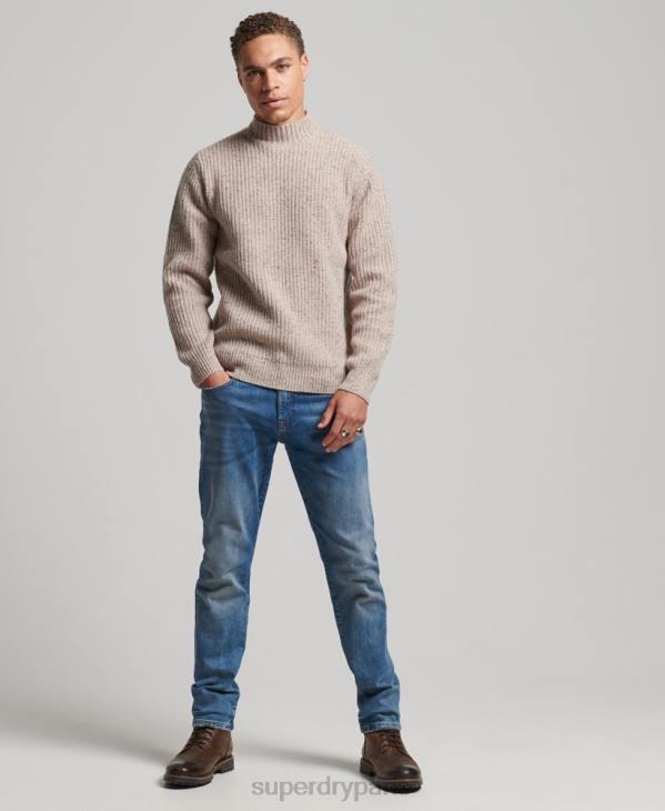 Superdry Hommes pull à col montant en tweed de laine mélangée D64Z1285 vêtements beige