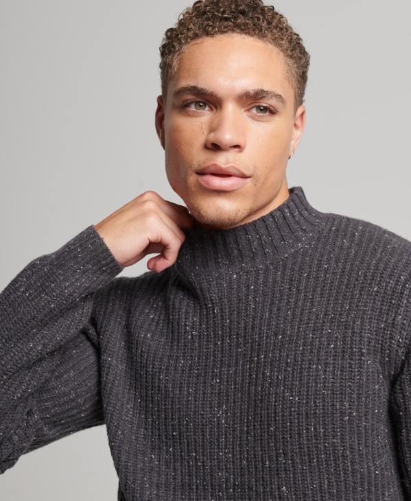 Superdry Hommes pull à col montant en tweed de laine mélangée D64Z1296 vêtements gris foncé