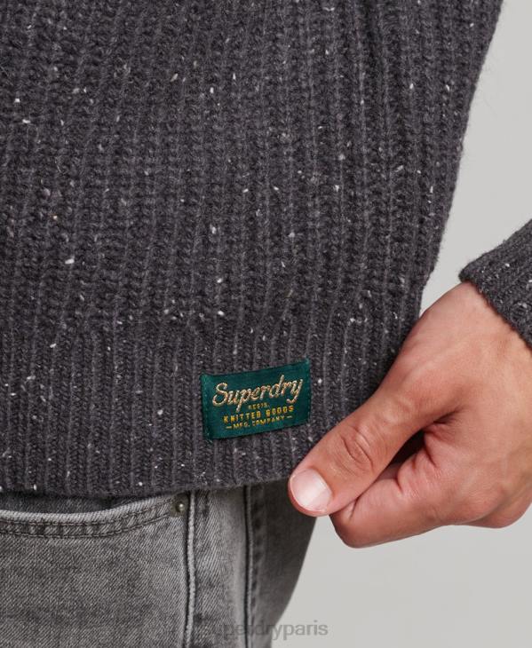 Superdry Hommes pull à col montant en tweed de laine mélangée D64Z1296 vêtements gris foncé
