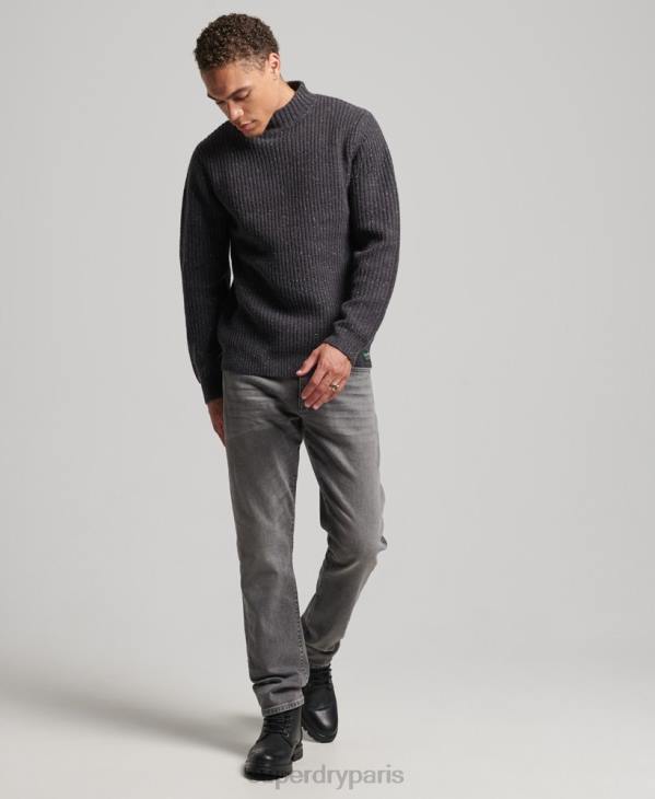 Superdry Hommes pull à col montant en tweed de laine mélangée D64Z1296 vêtements gris foncé