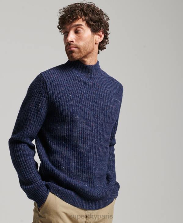 Superdry Hommes pull à col montant en tweed de laine mélangée D64Z1302 vêtements marine