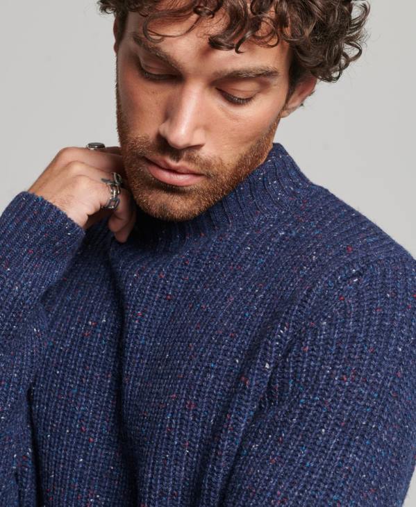 Superdry Hommes pull à col montant en tweed de laine mélangée D64Z1302 vêtements marine