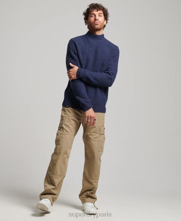 Superdry Hommes pull à col montant en tweed de laine mélangée D64Z1302 vêtements marine