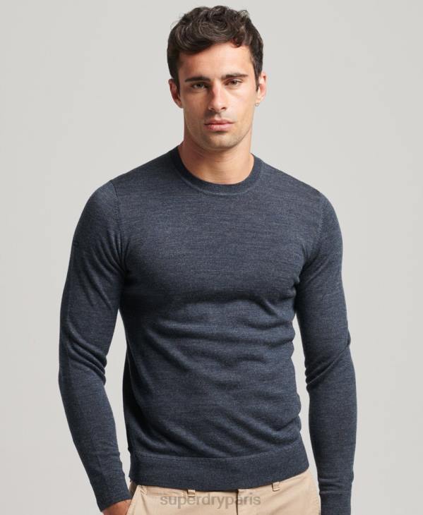 Superdry Hommes pull à col rond en mérinos D64Z1260 vêtements bleu