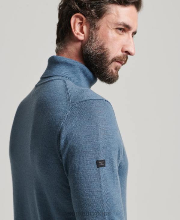 Superdry Hommes pull à col roulé en mérinos D64Z1278 vêtements bleu