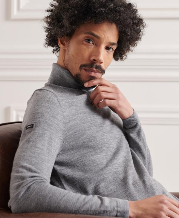 Superdry Hommes pull à col roulé en mérinos D64Z1335 vêtements gris clair
