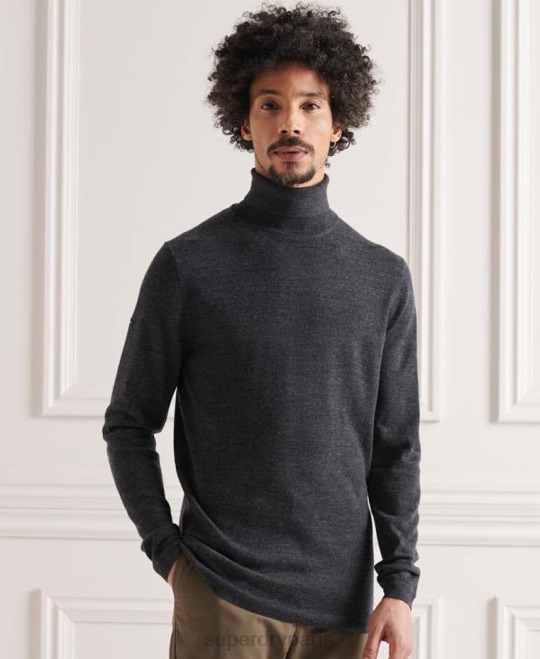 Superdry Hommes pull à col roulé en mérinos D64Z1336 vêtements gris foncé