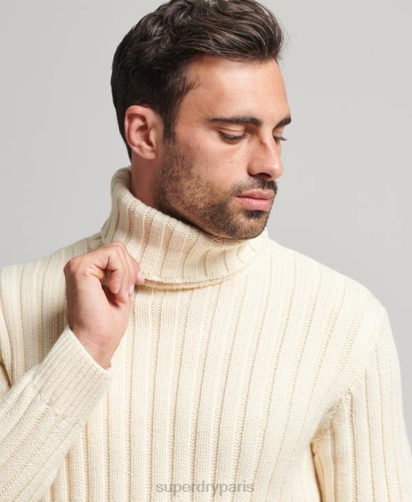Superdry Hommes pull à col roulé en mérinos mélangé D64Z5238 vêtements crème