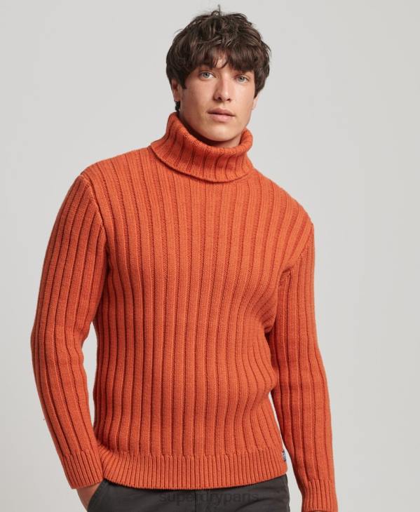 Superdry Hommes pull à col roulé en mérinos mélangé D64Z5239 vêtements orange