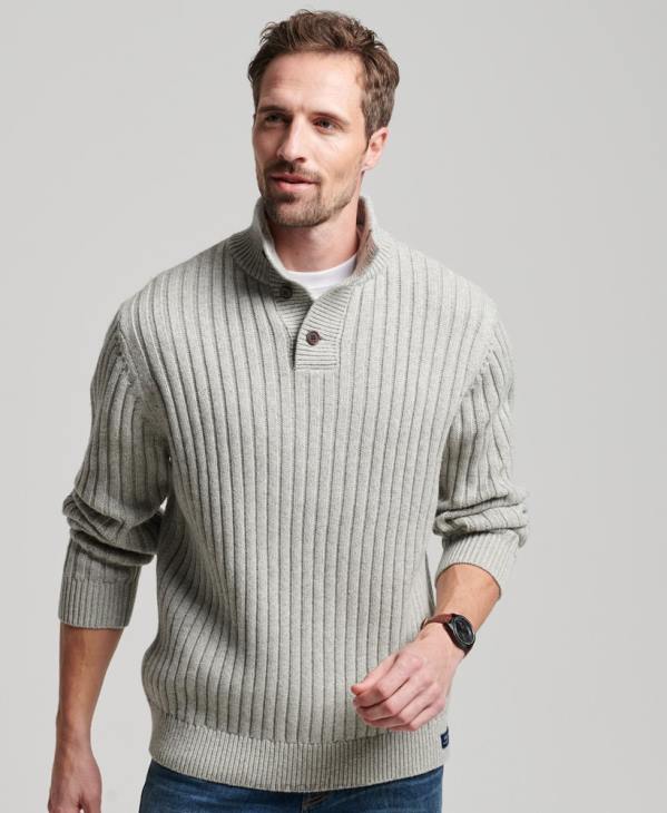 Superdry Hommes pull à col tunisien nervuré D64Z5261 vêtements gris