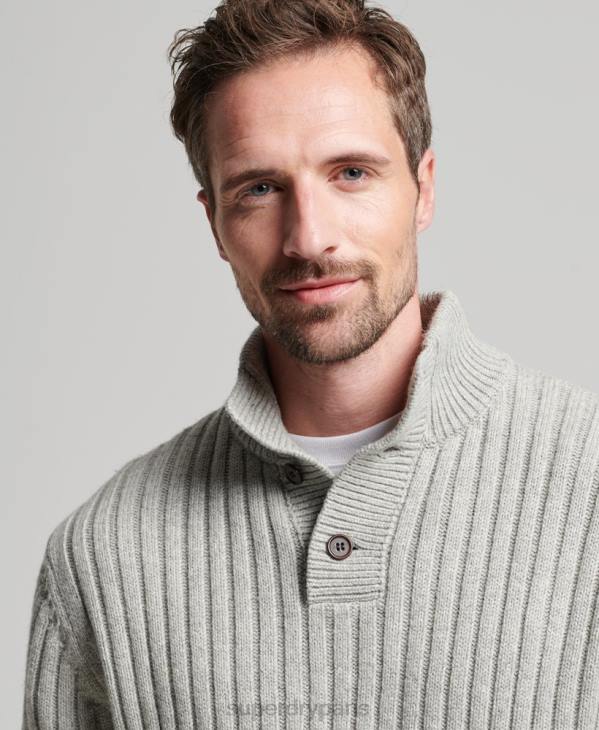 Superdry Hommes pull à col tunisien nervuré D64Z5261 vêtements gris