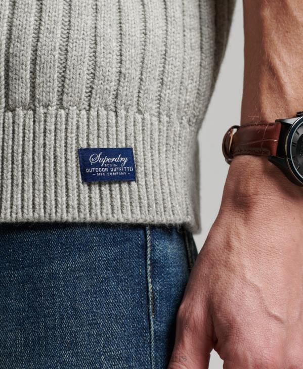 Superdry Hommes pull à col tunisien nervuré D64Z5261 vêtements gris