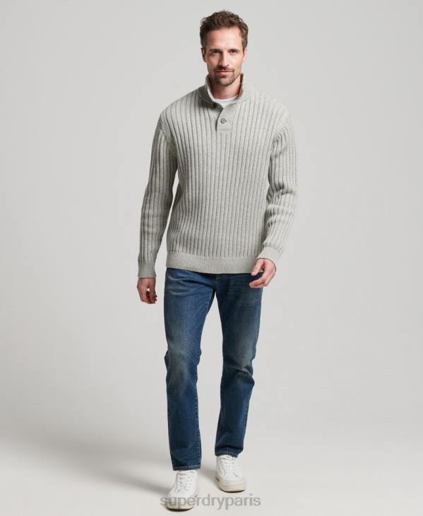 Superdry Hommes pull à col tunisien nervuré D64Z5261 vêtements gris