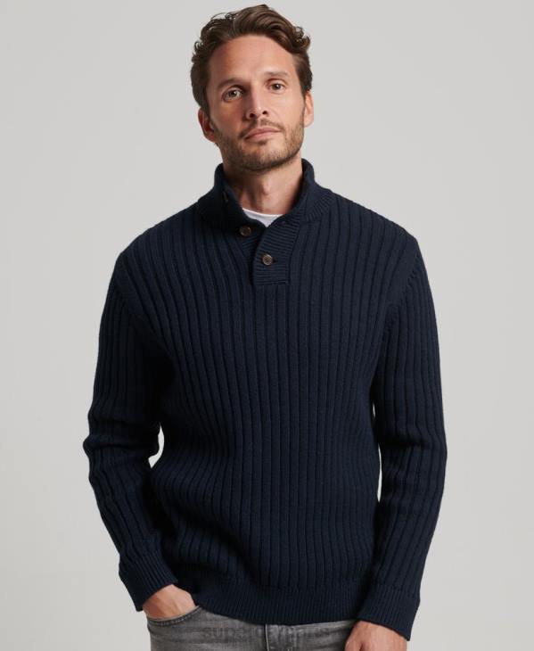 Superdry Hommes pull à col tunisien nervuré D64Z5273 vêtements marine