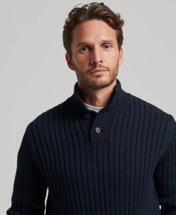 Superdry Hommes pull à col tunisien nervuré D64Z5273 vêtements marine