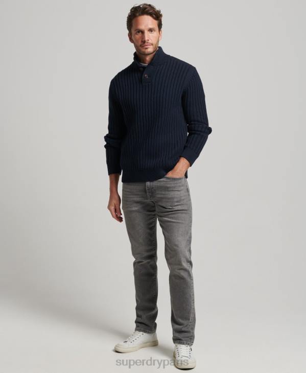 Superdry Hommes pull à col tunisien nervuré D64Z5273 vêtements marine