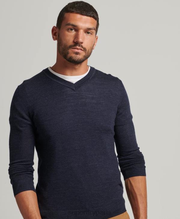 Superdry Hommes pull col v en mérinos D64Z1246 vêtements marine