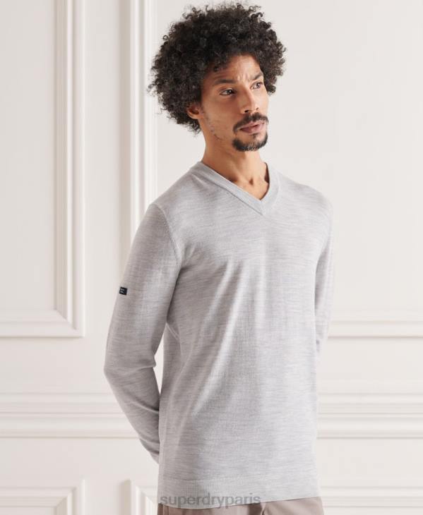 Superdry Hommes pull col v en mérinos D64Z1319 vêtements gris
