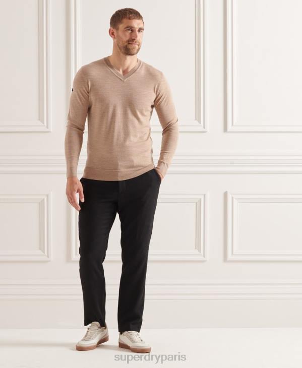 Superdry Hommes pull col v en mérinos D64Z1320 vêtements brun