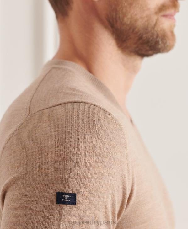 Superdry Hommes pull col v en mérinos D64Z1320 vêtements brun