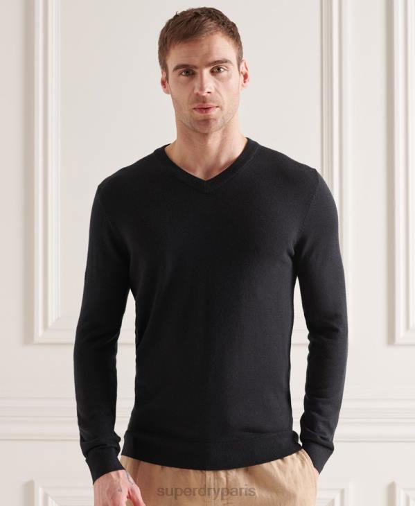Superdry Hommes pull col v en mérinos D64Z1330 vêtements noir