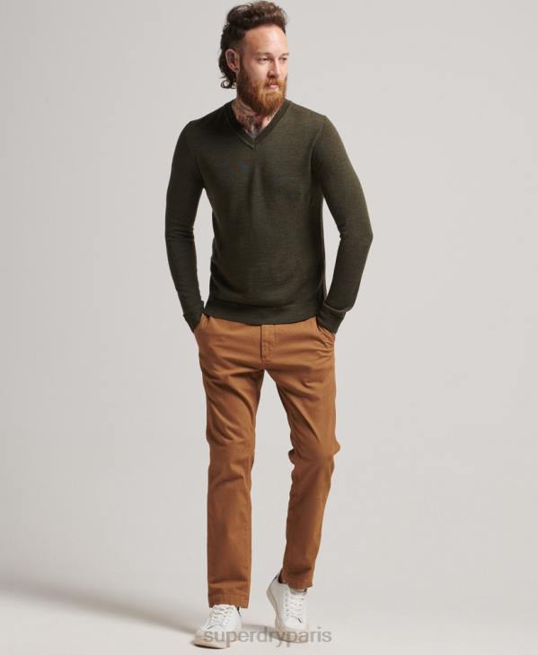 Superdry Hommes pull col v en mérinos D64Z5285 vêtements kaki
