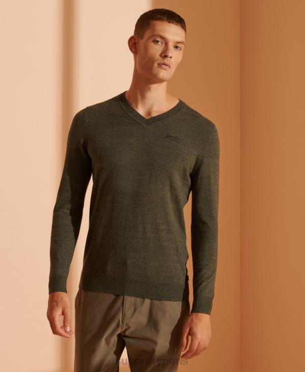 Superdry Hommes pull à col v et étiquette orange D64Z1352 vêtements vert