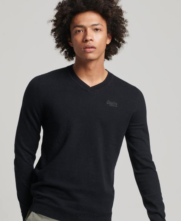 Superdry Hommes pull à col v et étiquette orange D64Z1353 vêtements noir