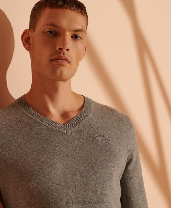 Superdry Hommes pull à col v et étiquette orange D64Z1364 vêtements gris