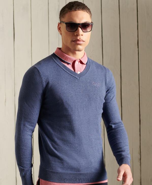 Superdry Hommes pull à col v et étiquette orange D64Z5328 vêtements bleu