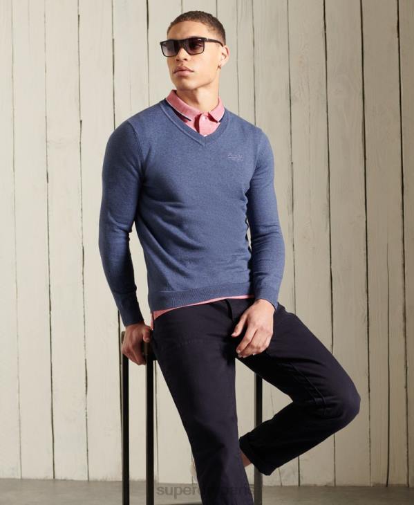 Superdry Hommes pull à col v et étiquette orange D64Z5328 vêtements bleu
