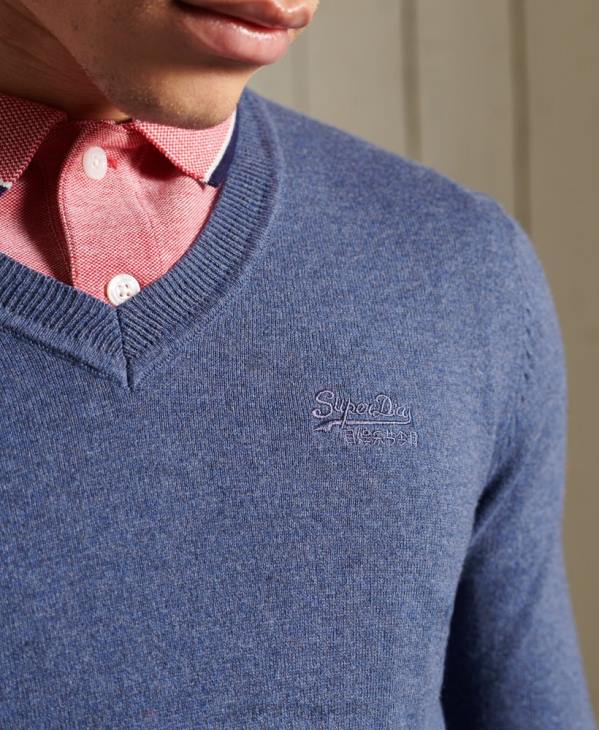Superdry Hommes pull à col v et étiquette orange D64Z5328 vêtements bleu
