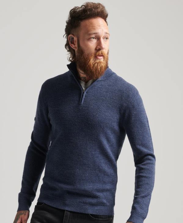 Superdry Hommes pull demi-zip mérinos D64Z1241 vêtements marine
