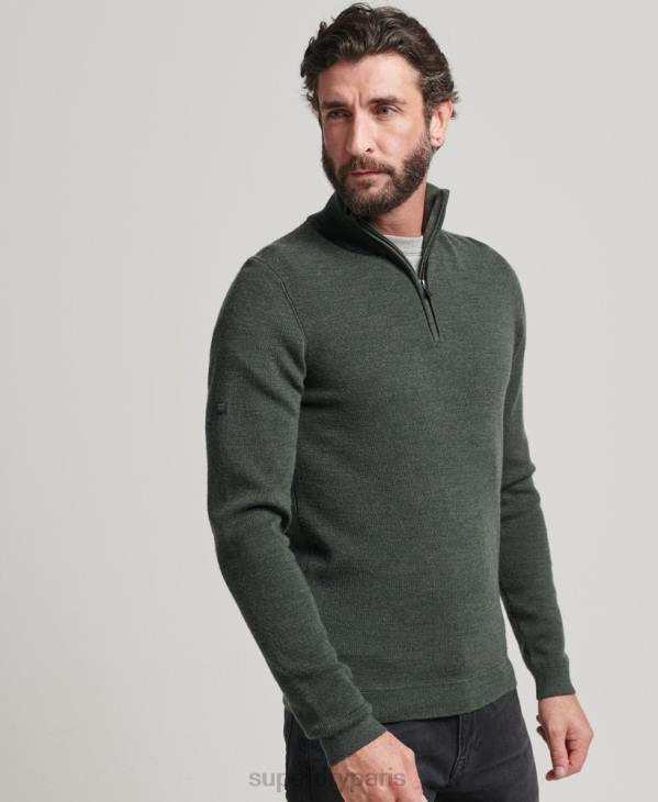 Superdry Hommes pull demi-zip mérinos D64Z1244 vêtements vert