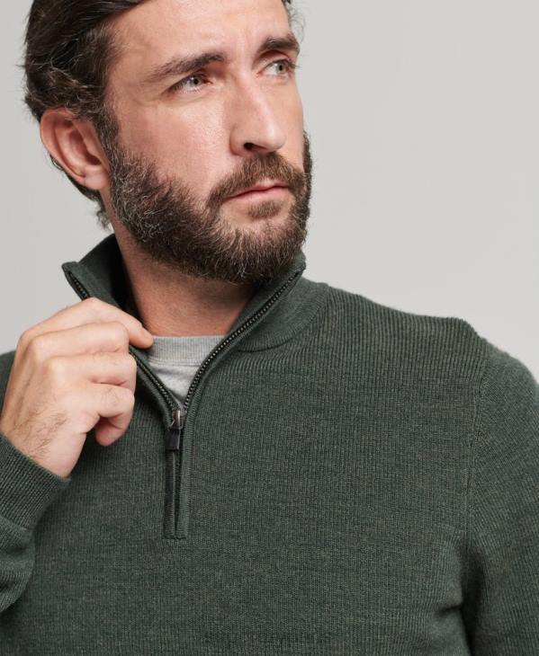 Superdry Hommes pull demi-zip mérinos D64Z1244 vêtements vert