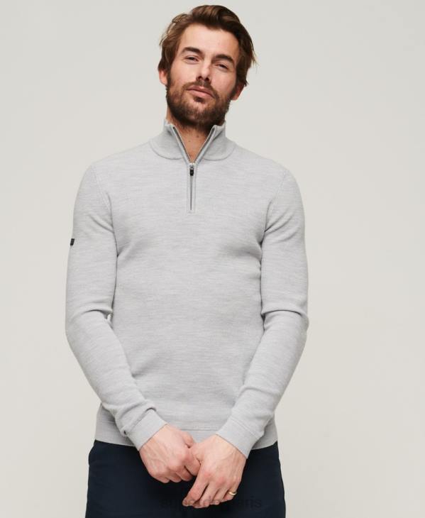 Superdry Hommes pull demi-zip mérinos D64Z1252 vêtements gris clair