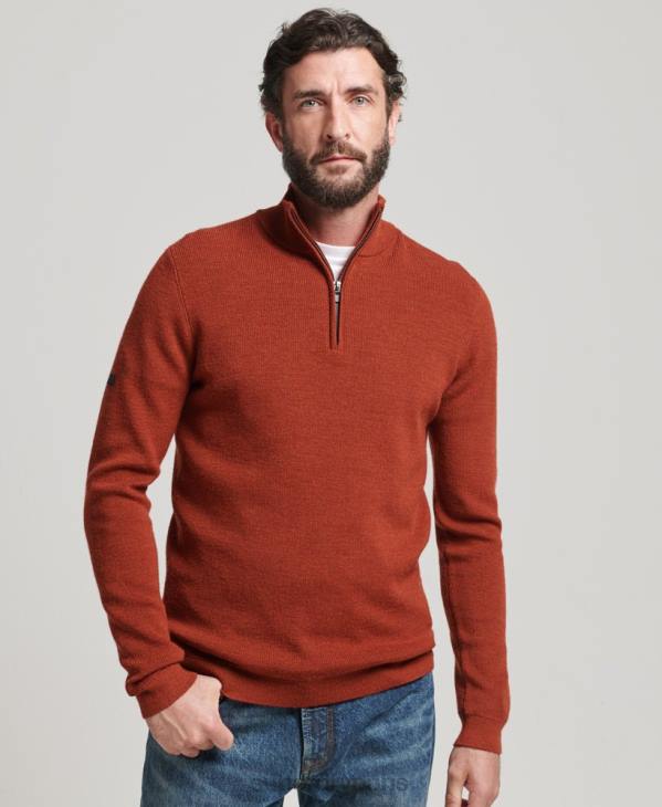 Superdry Hommes pull demi-zip mérinos D64Z1258 vêtements brun
