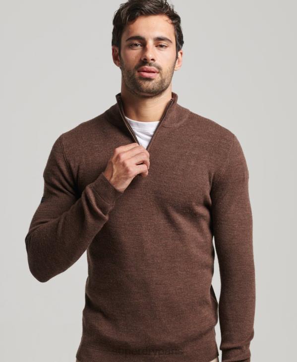 Superdry Hommes pull demi-zip mérinos D64Z1316 vêtements brun