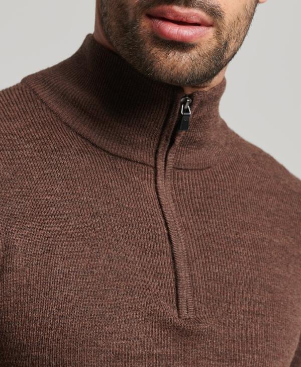 Superdry Hommes pull demi-zip mérinos D64Z1316 vêtements brun