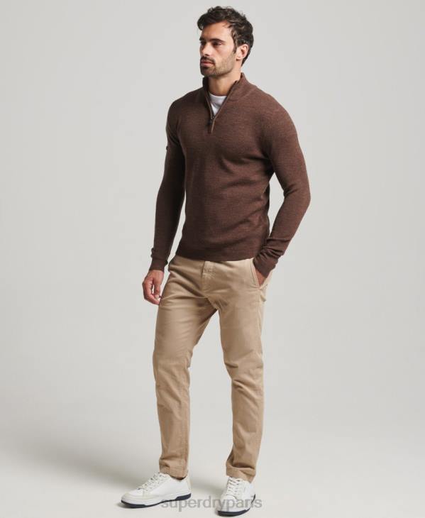 Superdry Hommes pull demi-zip mérinos D64Z1316 vêtements brun