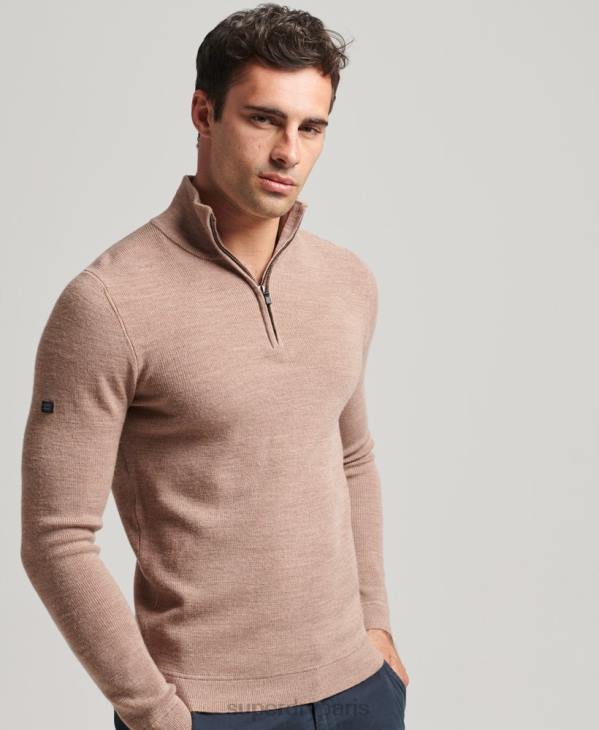 Superdry Hommes pull demi-zip mérinos D64Z1318 vêtements beige