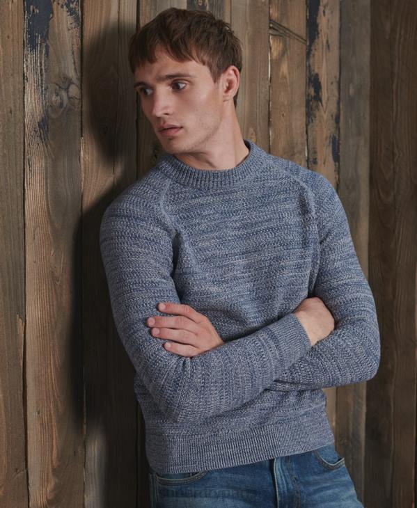 Superdry Hommes pull en maille trapèze en coton biologique D64Z5316 vêtements bleu